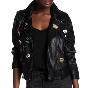 Bagatelle Pins & Patches Leather Moto Jacket *NWT*